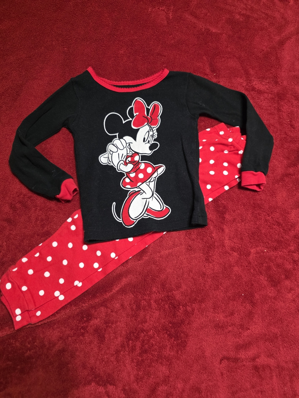 Disney Minnie Mouse Black and Red Polka Dot Kids Pajama Set
